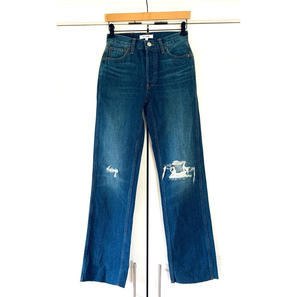 RE/DONE 90s High Rise Loose Jeans Straight Leg Distressed Button Fly Size 24